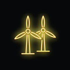 This neon sign is representing a pair of wind turbines generating green energy