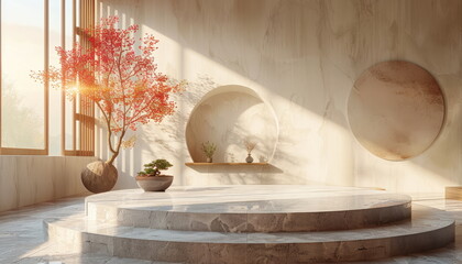 Minimalist Interior Design with Stone Platform