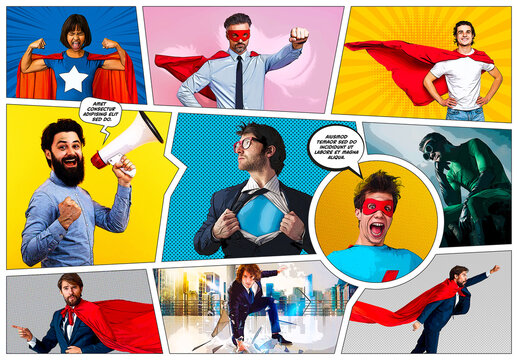 Comic Book Photo Collage Frame Effect Mockup