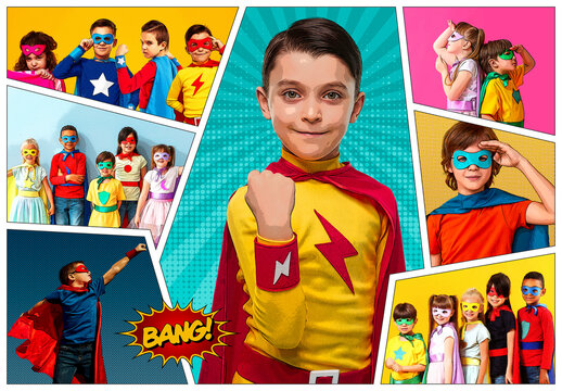 Comic Book Photo Collage Frame Effect Mockup