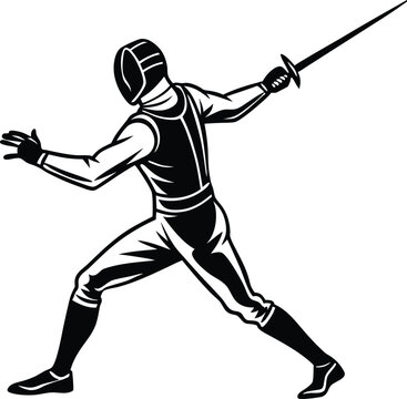 recommend clip art: Vector fencing sports silhouette white background.