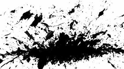 Abstract Black Ink Splatter Explodes on White Background
