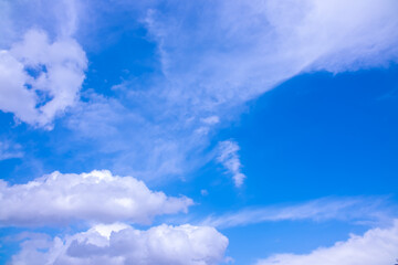 Clouds against the blue sky close-up. Changes in weather during the rainy season. Thunderclouds,...