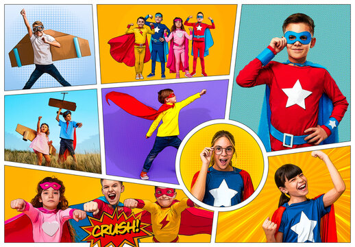 Comic Book Photo Collage Frame Effect Mockup