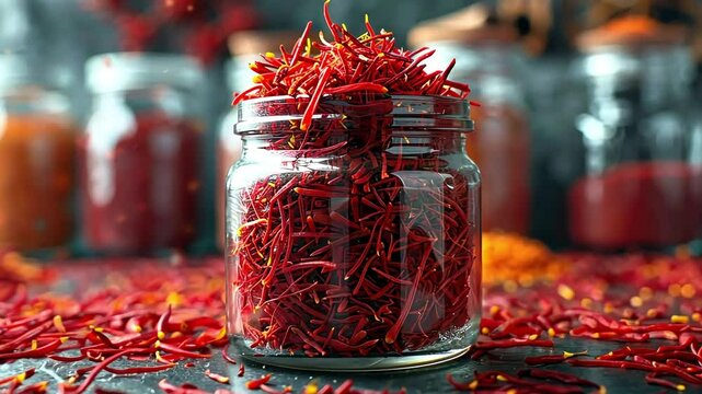 Saffron spice in a glass jar