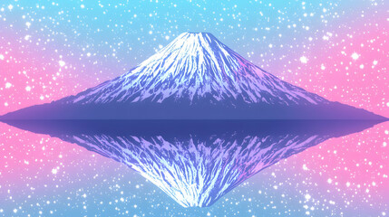 Snow-Capped Mountain Reflects Perfectly in Still Water with Starry Sky