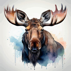 Moose drawing painted with watercolors.