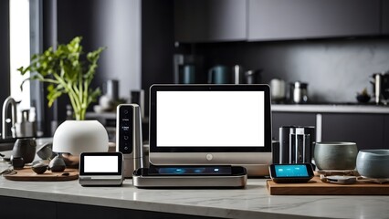 Modern Kitchen Gadgets Arranged on a Countertop in a Stylish Home During the Day