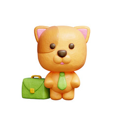 3D cute dog business wearing tie, Cartoon animal character, 3D rendering.