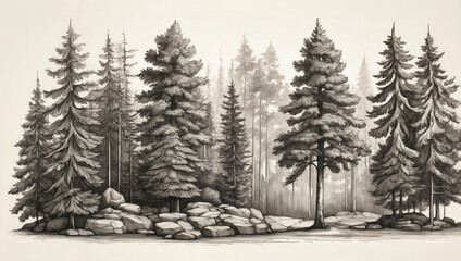 Obraz premium Hand-Drawn Fir Trees