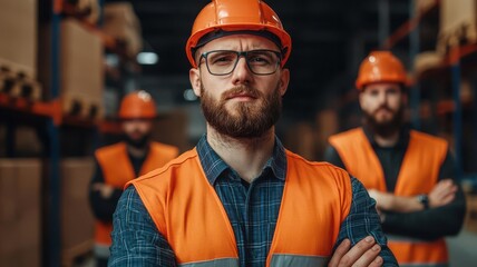 A logistics manager coordinating with team members in a busy warehouse, symbolizing teamwork and coordination in logistics operations Warehouse coordination, Teamwork