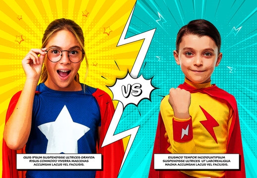 Comic Book Photo Frame Effect Mockup