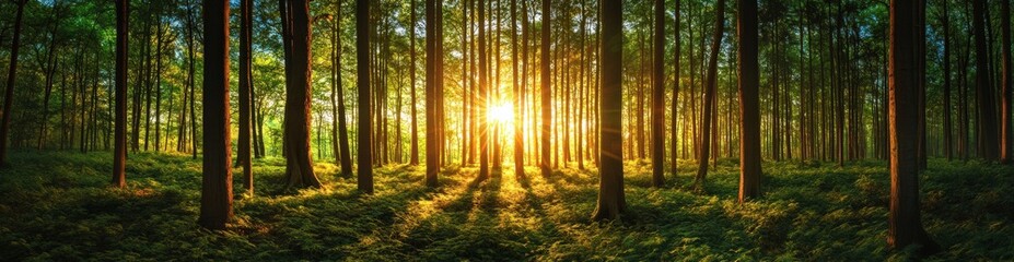 Serene Forest Panorama with Sunlight - Nature Background