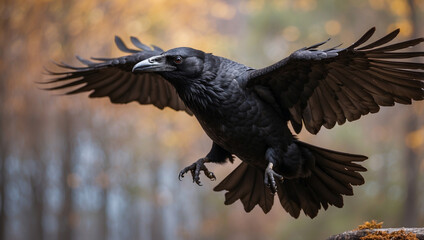 Majestic Black Raven in Flight