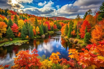 Fototapeta premium Vibrant Autumn Leaves in Maine Forest Showcasing Nature's Beauty and Seasonal Splendor