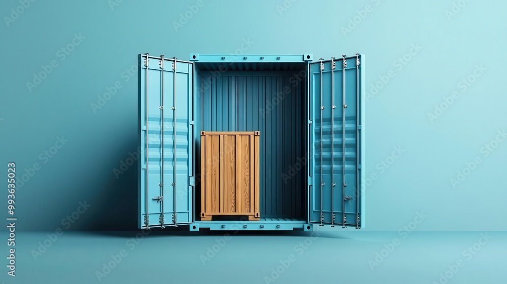 Poster creative representation of a shipping container split open to show its contents, symbolizing the div