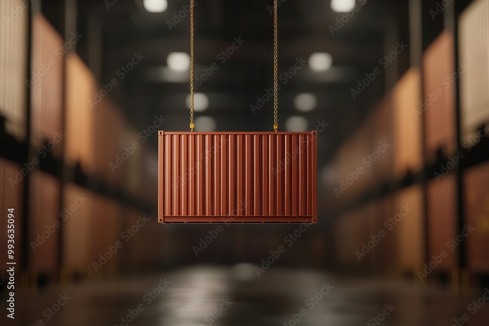 Poster a shipping container being unloaded at a warehouse, symbolizing the end of its journey in the supply