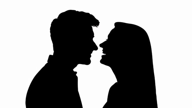 Silhouette of a couple gazing into each other's eyes, representing love, connection, and romance, perfect for dating or matchmaking