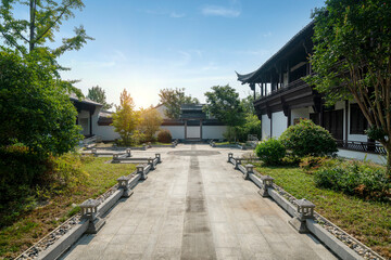 Chinese style garden landscape, Didang Lake Park in Shaoxing, China