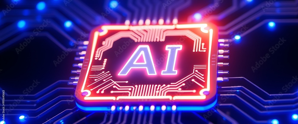Poster a glowing chip with the letters 