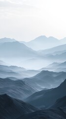 Monochrome mountain silhouette horizon with gradient shades of gray