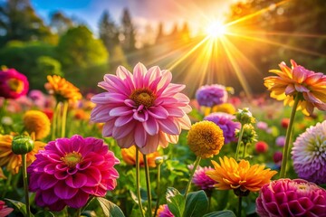 Vibrant Close-up Images of Colorful Nature Flowers in Bloom Under Bright Sunlight for Stock Use