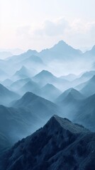 Monochrome mountain silhouette horizon with gradient shades of gray