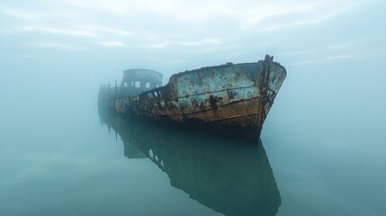 Fototapeta premium Rusty Shipwreck in the Fog