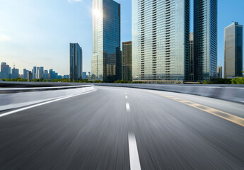 Fototapeta premium Dynamically blurred highways and the skyline of Hangzhou, China