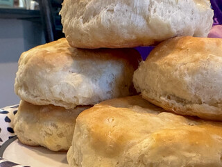 Closeup Of Southern Biscuits Stacked On A Plate For Dinner
