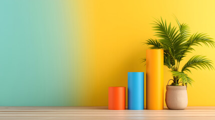 A 3D bar chart showing ascending sales growth with vibrant colors.
