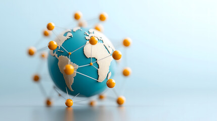3D globe surrounded by interconnected nodes representing global sales networks