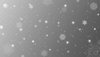 Tiny flying snow flakes illustration. Snowstorm dust freeze shapes. Snowfall sky white transparent wallpaper. Flat snowflakes january vector. Snow hurricane landscape.