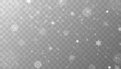 Tiny flying snow flakes illustration. Snowstorm dust freeze shapes. Snowfall sky white transparent wallpaper. Flat snowflakes january vector. Snow hurricane landscape.