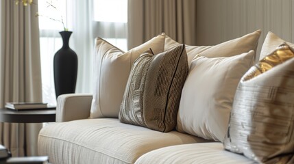 A Modern Living Room Sofa With Plush Pillows