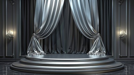 Luxurious and magnificent platinum theatrical podium with lighting