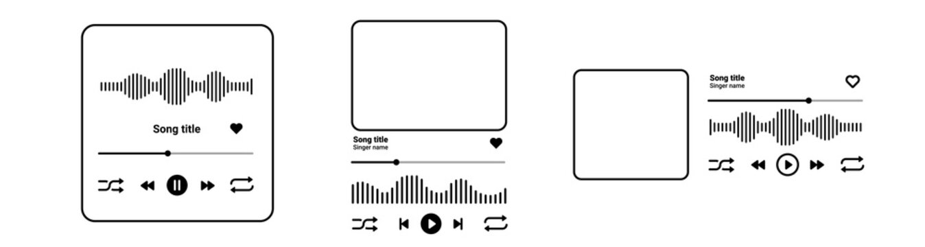Music player with song title on modern style with wave and interface buttons. Minimalistic mp3 interface.