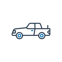 Front view of a compact car icon, Sedan car icon, Side view of a pickup truck icon