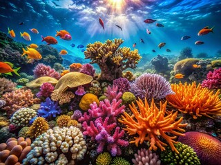 Obraz premium Vibrant Coral Reef Ecosystem Underwater Scene Highlighting Importance of Ocean Conservation Efforts