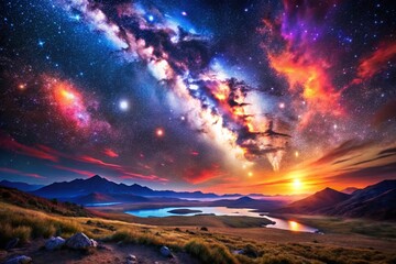 Fototapeta premium Vibrant Cosmic Landscape with Stars and Nebulae Capturing the Beauty of Outer Space Exploration