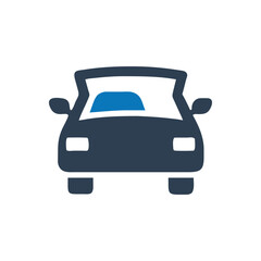 Front view of a compact car icon, Sedan car icon, Side view of a pickup truck icon