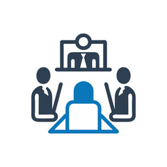 Board room members sitting around a table icon, Video Conference Meeting Vector Icon