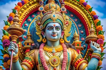 Obraz premium Vibrant depiction of Lord Vishnu, the Hindu deity, in intricate design and colorful traditional attire