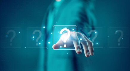 question mark. concept of ask, answer, Business FAQ, Thinking, and wondering. question tech Brainstorming and problem-solving