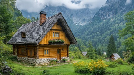 Wooden Cabin In The Mountains
