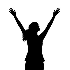 Confident Woman with Hands Up Silhouette Vector Illustration Transparent Background