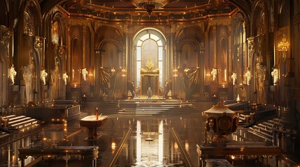 Obraz premium Magnificent traditional music staging set in an ornate achievement hall lighted by electricity