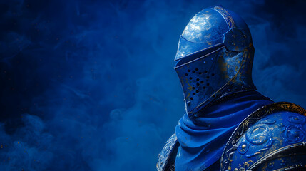Fototapeta premium Blue Knight in Smoke, A Canvas of Chivalry and Mystery