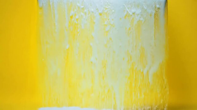 Abstract paint flowing down in a fluid, artistic composition with splashes and vibrant colors