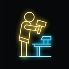 Neon sign of a blacksmith hitting metal with a hammer at an anvil